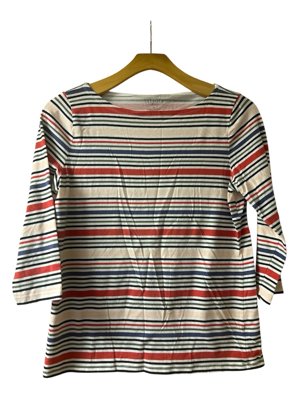 Talbots Striped Long-Sleeve Boatneck Top in White, Red & Navy